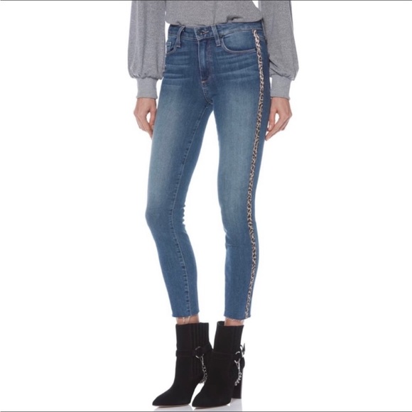 PAIGE Hoxton Crop Side Leopard Stripe Jeans Size 32 - Picture 1 of 10